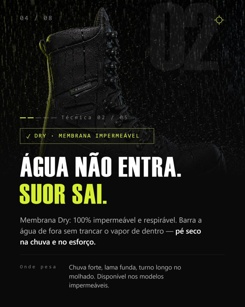 Cinco tecnologias da bota Kaluci contra a água em qualquer terreno